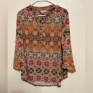 Roz & Ali Vibrant Geometric Blouse